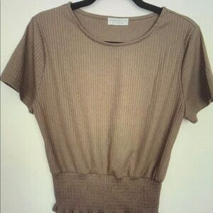 Brown Ribbed Women Top